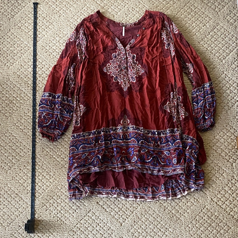 Free People Burgundy and White Boho Top or dress